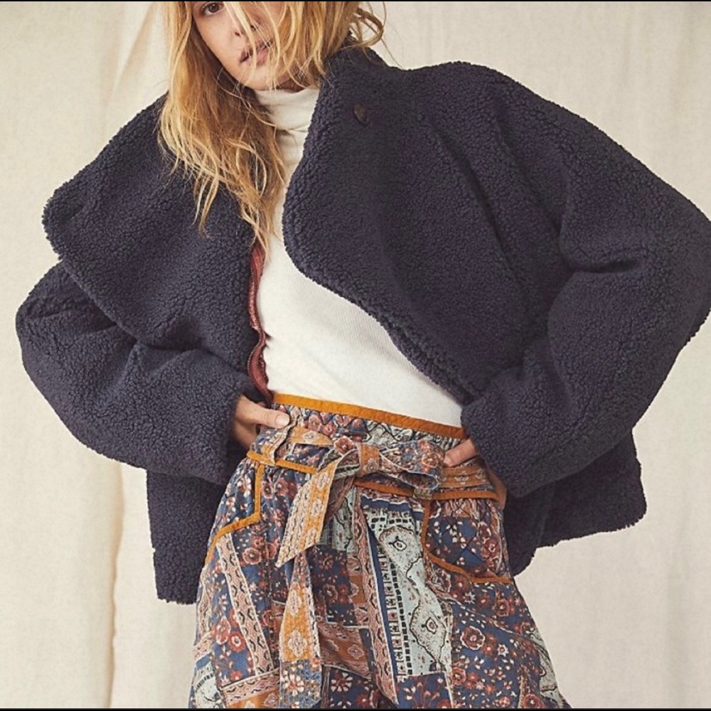 Free People Navy Blue Teddy Jacket NWT